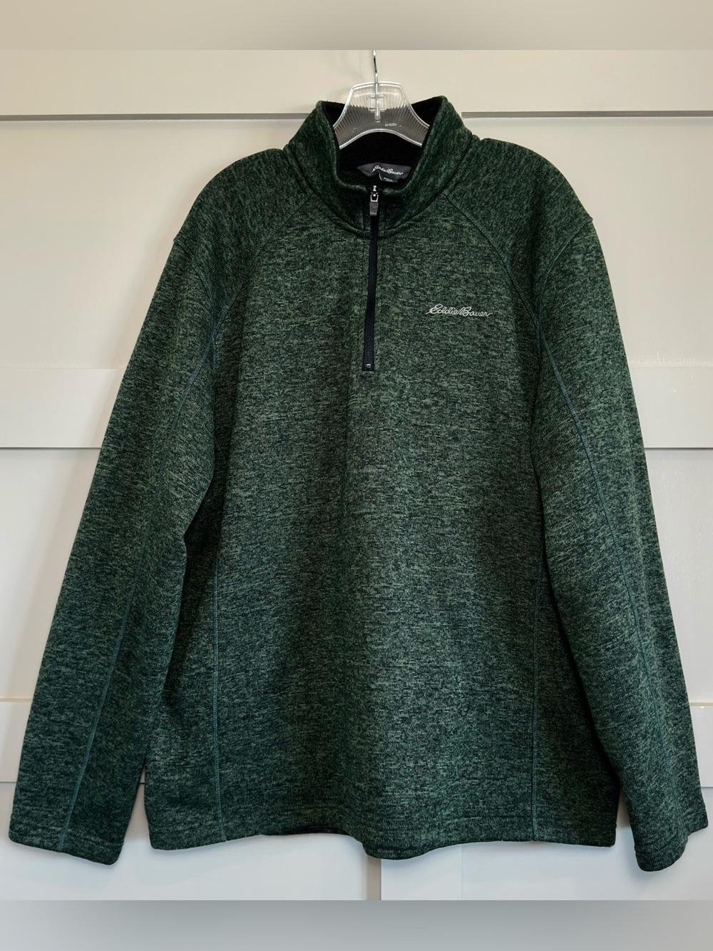 Eddie Bauer Forest Green Marled 1/4 Zip Up Pullover Fleece Lined Sweater Jacket
